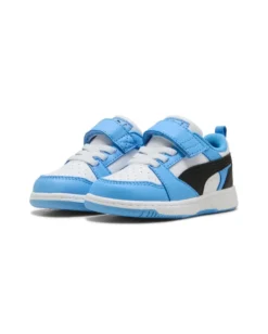 PUMA - SNEAKERS KIDS REBOUND V6 LO AC+TD CELESTI CON DETTAGLI NERI E BIANCHI DAL 20 AL 27, 397420-34