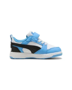 PUMA - SNEAKERS KIDS REBOUND V6 LO AC+TD CELESTI CON DETTAGLI NERI E BIANCHI DAL 20 AL 27, 397420-34