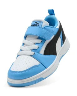 PUMA -  SNEAKERS KIDS REBOUND V6 LO CELESTE CON DETTAGLI NERI E BIANCHI DAL 28 AL 35,  397419-34