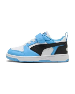 PUMA -  SNEAKERS KIDS REBOUND V6 LO CELESTE CON DETTAGLI NERI E BIANCHI DAL 28 AL 35,  397419-34