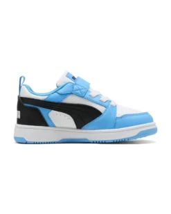 PUMA -  SNEAKERS KIDS REBOUND V6 LO CELESTE CON DETTAGLI NERI E BIANCHI DAL 28 AL 35,  397419-34