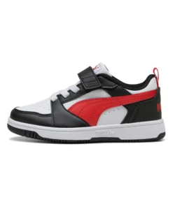 PUMA -  SNEAKERS KIDS REBOUND V6 LO BIANCA CON DETTAGLI NERI E ROSSI DAL 28 AL 35,  397419-04
