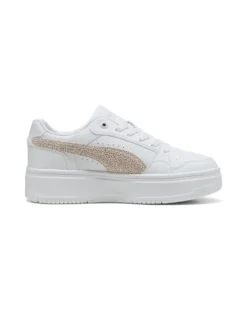 PUMA - SNEAKERS REBOUND FEMME LOW TOPCAT BIANCHE CON DETTAGLI ROSA E BEIGE DA DONNA , 406062-02