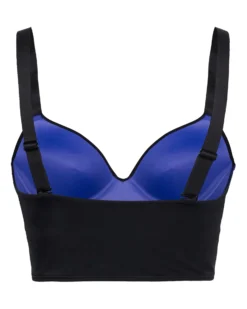 PUMA - Top bikini imbottito lungo nero con logo bianco