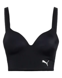 PUMA - Top bikini imbottito lungo nero con logo bianco
