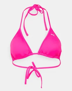 PUMA - Top bikini triangolo fuchsia con logo bianco