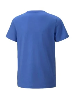 PUMA - T shirt da bambino blu in cotone con logo bianco e nero