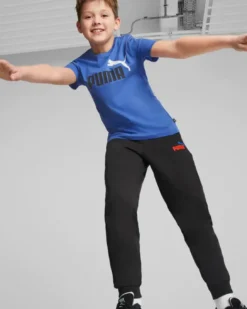 PUMA - T shirt da bambino blu in cotone con logo bianco e nero