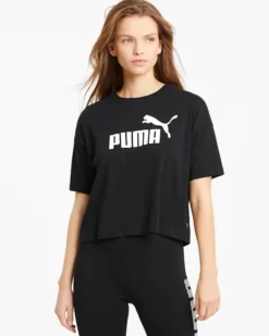 PUMA - T shirt da donna nera relaxed fit con logo bianco