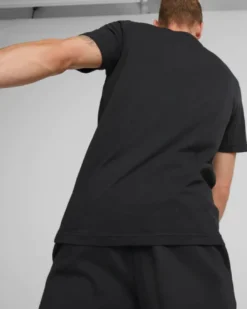 PUMA - T shirt da uomo gialla in cotone con logo bianco e nero