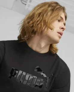 PUMA - T shirt da uomo nera con logo camouflage