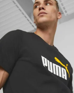 PUMA - T shirt da uomo nera con logo bianco e giallo
