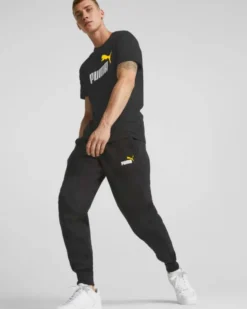 PUMA - T shirt da uomo nera con logo bianco e giallo