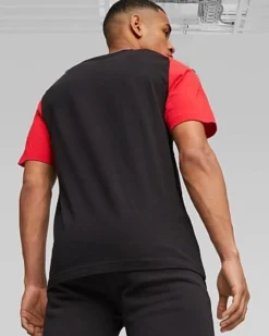 PUMA - T shirt da uomo nera e rossa con logo Milan