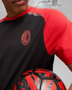 PUMA - T shirt da uomo nera e rossa con logo Milan