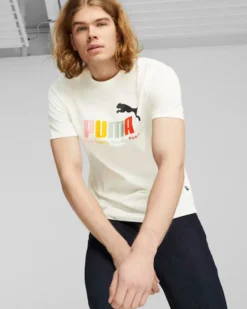 PUMA - T shirt da uomo panna con logo colorato