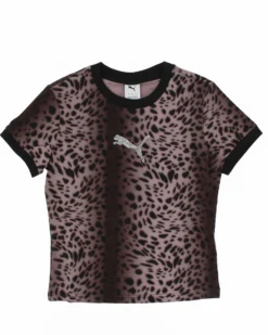 PUMA - T-SHIRT DONNA MEZZA MANICA  LEOPARTATA MARRONE E NERA ESSENTIALS   GRAPHICS LEO LUXE, 634562-01