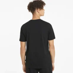 PUMA - T shirt girocollo da uomo nera in cotone con logo bianco