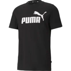 PUMA - T shirt girocollo da uomo nera in cotone con logo bianco