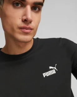 PUMA - T shirt girocollo da uomo nera con stampa logo laterale colorata