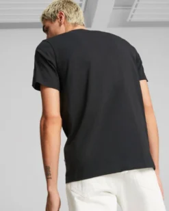PUMA - T shirt girocollo da uomo nera con stampa logo laterale colorata