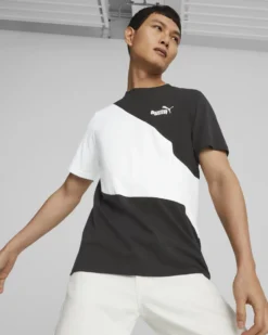 PUMA - T shirt girocollo da uomo nera e bianca in cotone con logo bianco