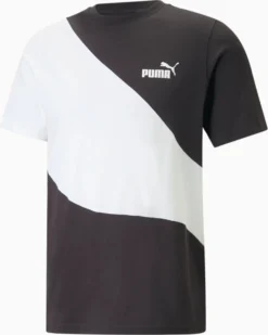 PUMA - T shirt girocollo da uomo nera e bianca in cotone con logo bianco