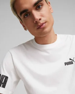 PUMA - T shirt girocollo da uomo bianca con logo nero relaxed fit
