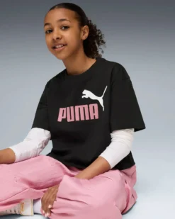 PUMA -T- SHIRT JUNIOR ( 7-16 ANNI) MEZZA MANICA NERA ESSENTIAL 2 COLOR N. 1 LOGO, 686071-51