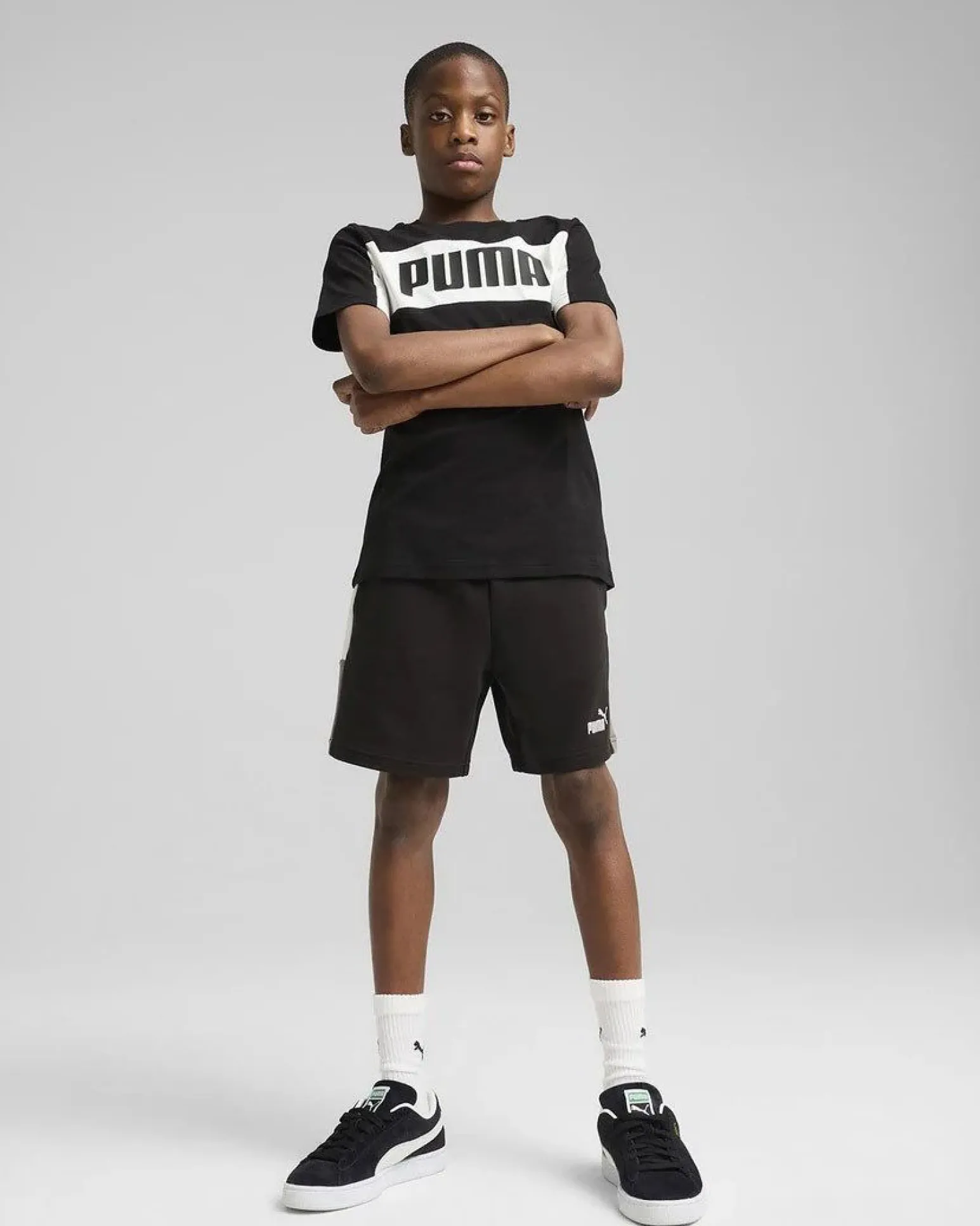 PUMA - T-SHIRT JUNIOR ( 7-16 ANNI) MEZZA MANICA NERA E BIANCA ESSENTIAL BLOCK TEE, 685818-01