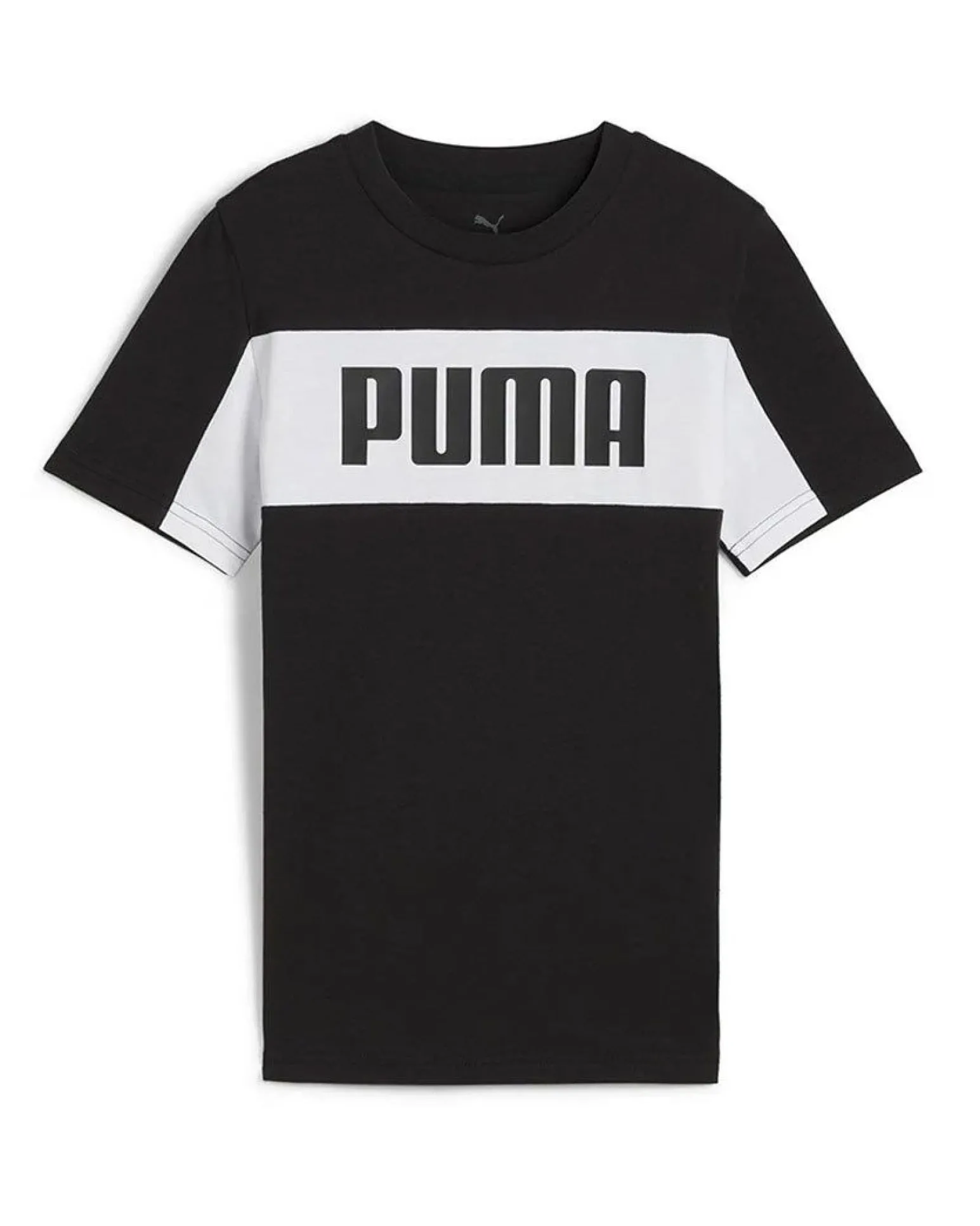PUMA - T-SHIRT JUNIOR ( 7-16 ANNI) MEZZA MANICA NERA E BIANCA ESSENTIAL BLOCK TEE, 685818-01