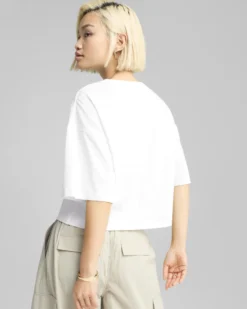 PUMA - T-SHIRT MEZZA MANICA BIANCA  LOEPARDATA UXE OVERSIZED SHORT  DA DONNA, 632337-02