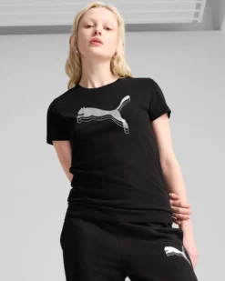 PUMA -T-SHIRT MEZZA MANICA NERA ESSENTIAL METALLIC TEE DA DONNA, 684995-01