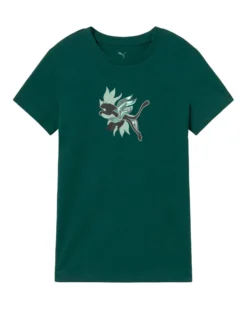 PUMA - T-SHIRT MEZZA MANICA VERDE GRAPHIC FLOWERED CAT DA DONNA, 693299-75