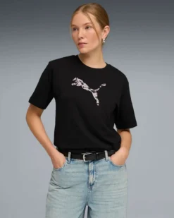 PUMA - T-SHIRT NERA DA DONNA ESSENTIAL ANIMAL TAGLIO MORBIDO 691821-01