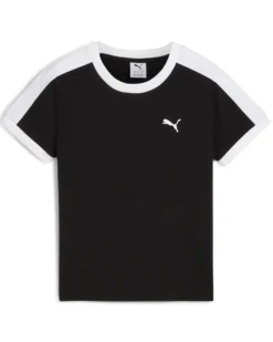 PUMA - T-SHIRT NERA E BIANCA T7 SLIM DA DONNA, 632129-01
