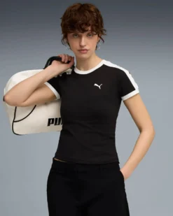 PUMA - T-SHIRT NERA E BIANCA T7 SLIM DA DONNA, 632129-01
