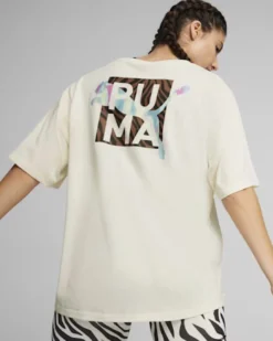PUMA - T shirt relaxed fit bianca da donna in tessuto traspirante con stampa logo posteriore