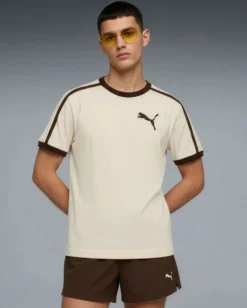 PUMA - T-SHIRT UOMO MEZZA MANICA  BEIGE E MARRONE T7 BIG CAT RINGER TEE AL.SNOW, 635242-87