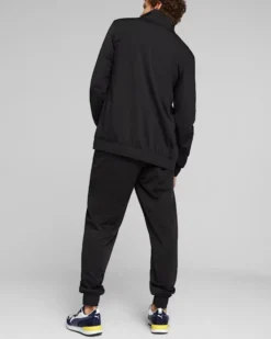 PUMA - Tuta acetata completa da uomo nera e bianca con zip frontale