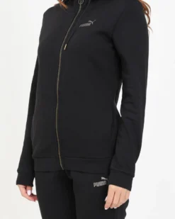 PUMA - Tuta completa da donna nera con zip frontale