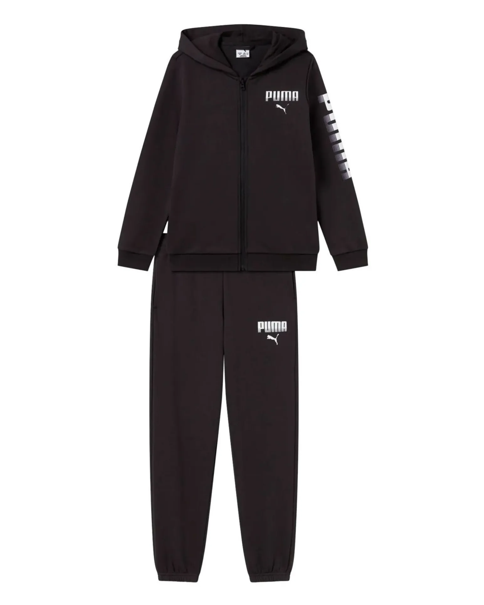 PUMA – TUTA COMPLETA ESSENTIALS GRAPICH FULL ZIP CON CAPPUCCIO JUNIOR NERA – 694954-01