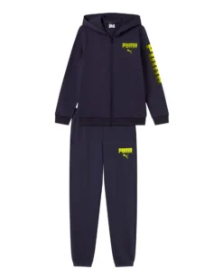 PUMA – TUTA COMPLETA ESSENTIALS GRAPICH FULL ZIP CON CAPPUCCIO JUNIOR BLU – 694954-16