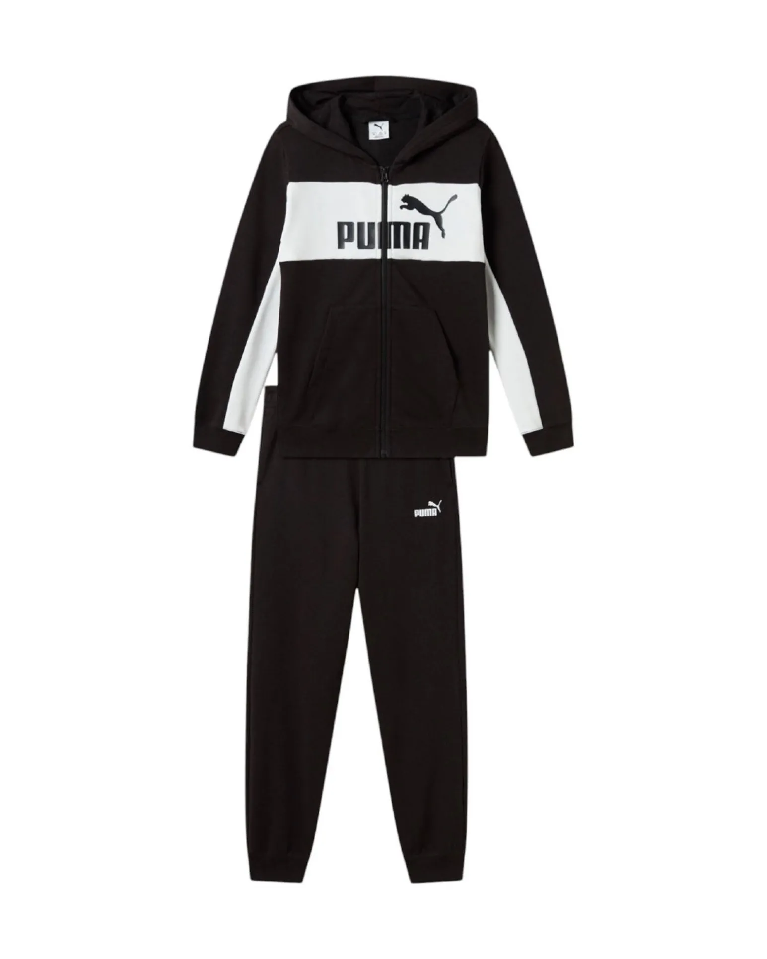 PUMA TUTA COMPLETA JUNIOR ( 7-16 ANNI) CON CAPPUCCIO FULL ZIP ESSENTIAL BLOCK FZ HD NERA E BIANCA, 689047-01