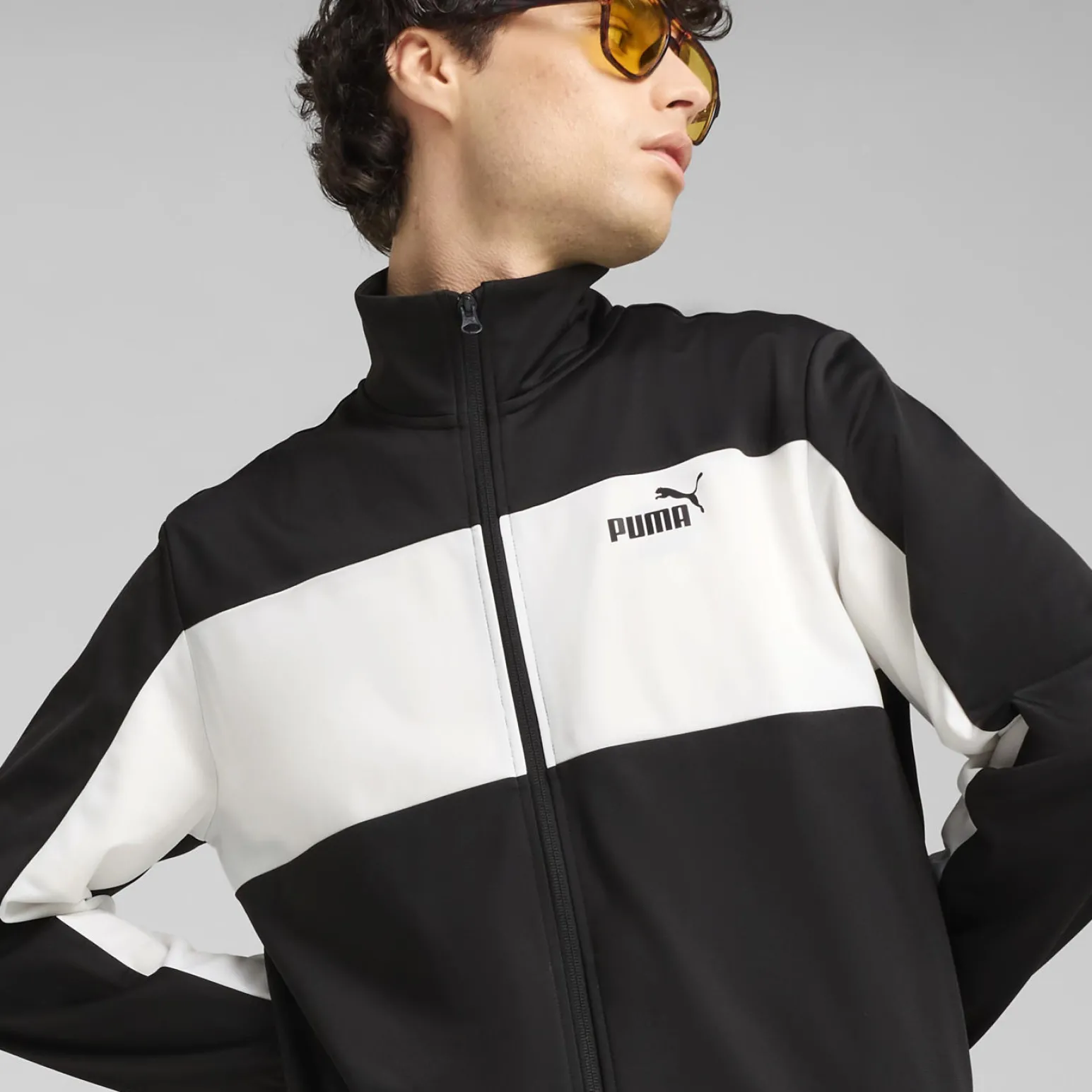 PUMA -TUTA COMPLETA NERA E BIANCA FULL ZIP IN ACETATO POLY COLORBLOCK SUIT DA UOMO, 687304-01