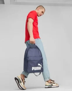 PUMA - Zaino blu e bianco con tasca laterale e spallacci imbottiti regolabili