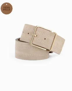 PUNTO FIBBIA - Cinta in camoscio beige con fibbia dorata