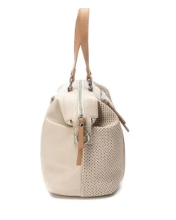 REFRESH - Borsa a mano beige con logo in rilievo e inserti traforati, tracolla removibile