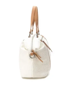 REFRESH - Borsa a mano bianca con logo in rilievo e inserti traforati, tracolla removibile