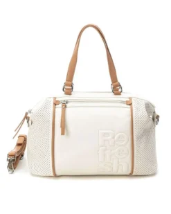 REFRESH - Borsa a mano bianca con logo in rilievo e inserti traforati, tracolla removibile